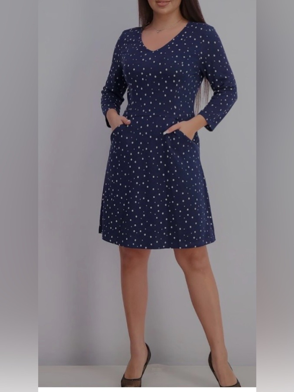 41 Hawthorn Navy and White Polka Dot A-Line Pocketed  Dress